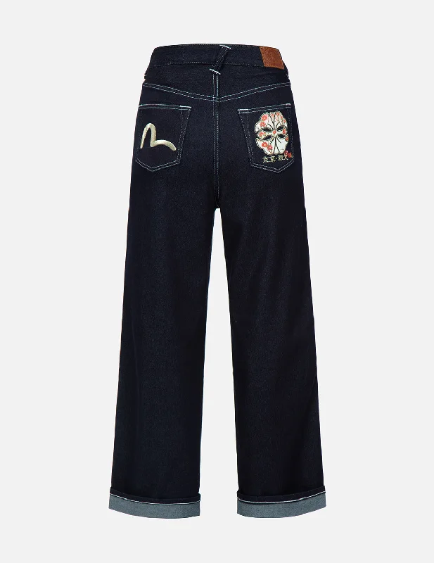 Side Pocket Jeans for Extra -Tsubaki Kamon Appliqué Wide-Leg Jeans