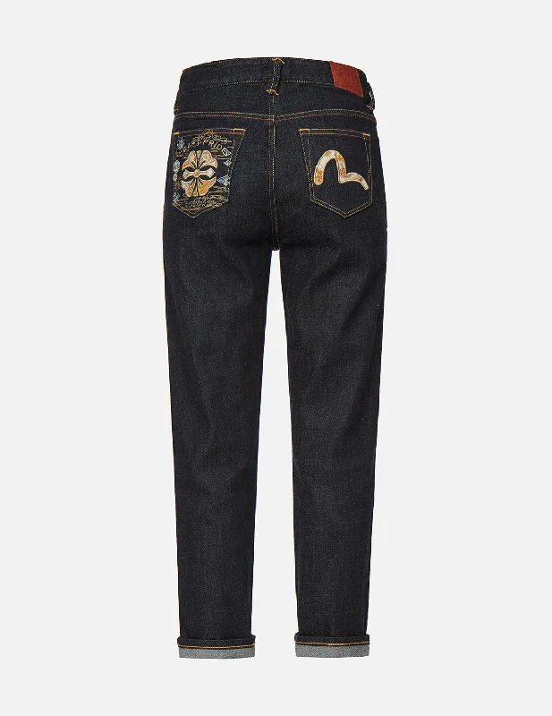 Hunting Jeans for Woods -Brocade Kamon and Seagull Appliqué Straight Leg Jeans