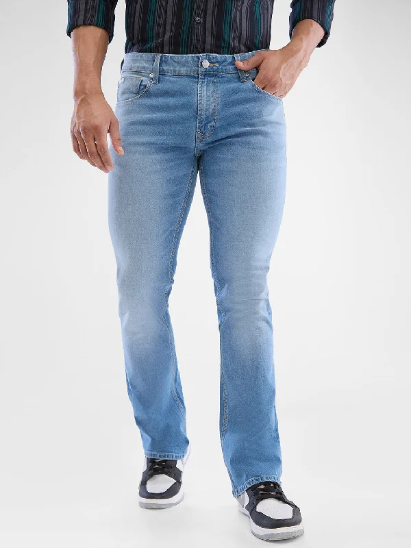 Distressed Jeans for Edgy Style -Spykar Light Blue Boot-Leg Jeans For Men