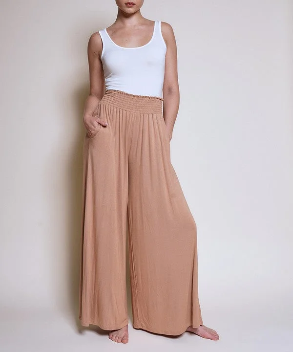 Soft jogger pants for relaxed weekend lounging -Smocked Waist Organic Bamboo Palazzo Pants