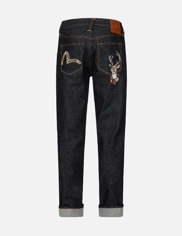 Studded Jeans for Punk -Deer and Seagull Embroidery Slim Fit Selvedge Denim Jeans #2010