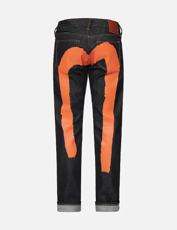 Travel Jeans for On-the-go -Orange Brushstroke Daicock Slim Straight fit Jeans #2010