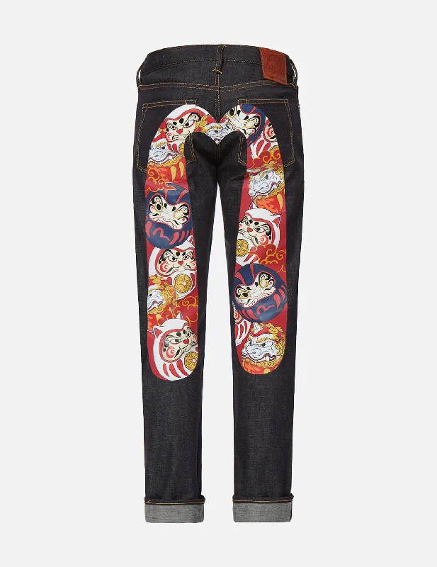 Cropped Jeans for Summer Look -Daruma Buddies Daicock Print Slim Fit Jeans #2010