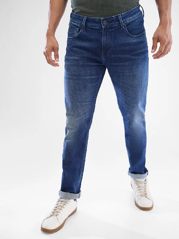 Wedding Jeans for Casual -Spykar Dark Blue Slim Fit Jeans For Men