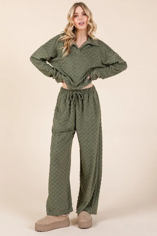 High-rise flare pants for vintage chic appeal -BOMBOM Tied Checkered Wide Leg Pants