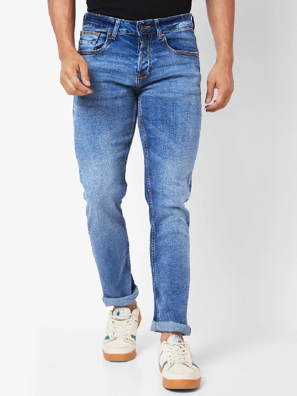 Cropped Jeans for Summer Look -Spykar Low-Rise Slim Fit Blue Jeans For Men