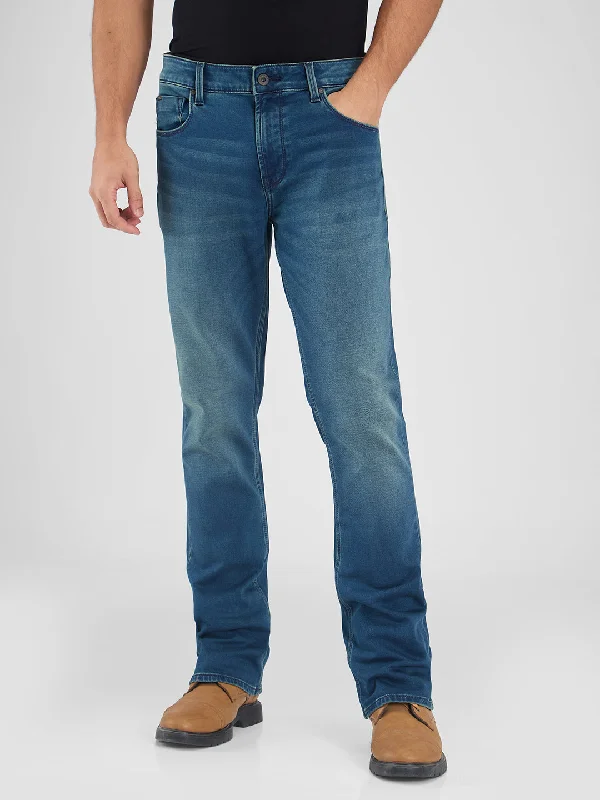 Recycled Jeans for Green -Spykar Blue Boot Cut Fit Mid Rise Jeans For Men