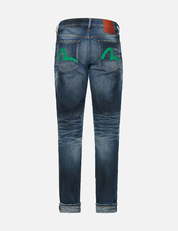 Party Jeans for Night Out -Vintage Collection Seagull Handprint Cloud Wash Carrot Fit Denim Jeans