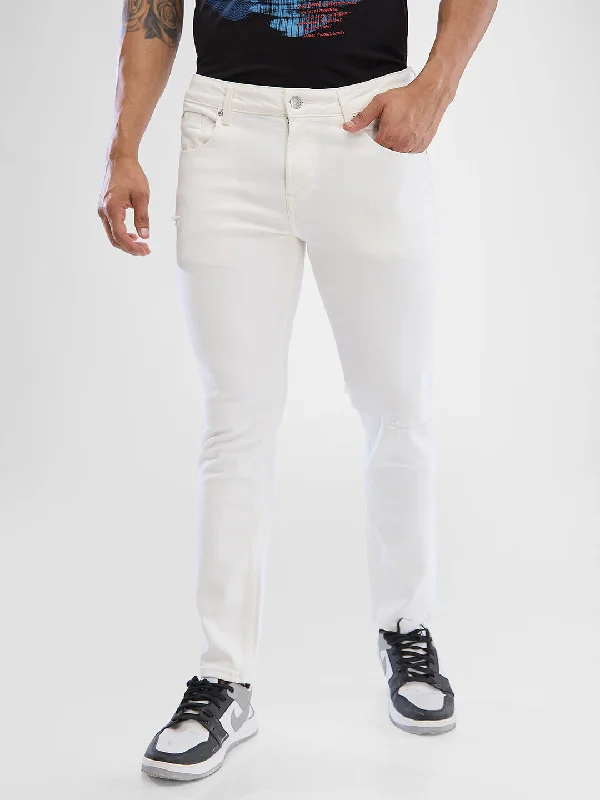 Back Pocket Jeans for Design -Spykar White Slim Fit Jeans For Men