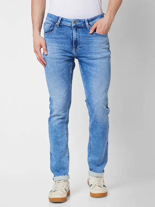 Designer Jeans for Luxury -Spykar Mid Rise Regular Fit Blue Jeans For Men