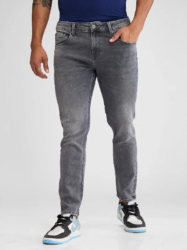 Travel Jeans for On-the-go -Spykar Gray Slim Fit Mid Rise Jeans For Men