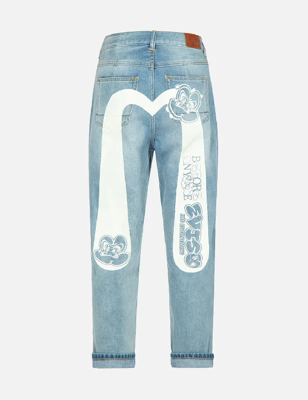 A-line Skirt Jeans for Grace -Graffiti Daruma Daicock Print Denim Taper Jeans