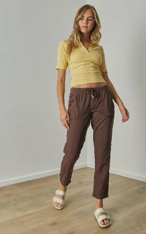 Vintage denim pants for timeless rugged style -Tessini Brown Tencel Pants