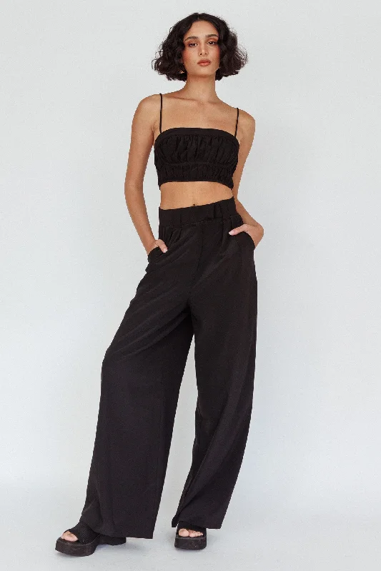 Tailored ankle pants for chic office outfits -Regal Wide-Leg Mid Rise Pants Black