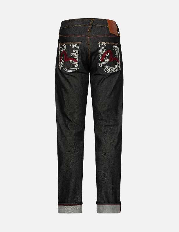 Ripped Jeans for Trendy Look -Seagull Textured Embroidery Slim Fit Jeans #2010