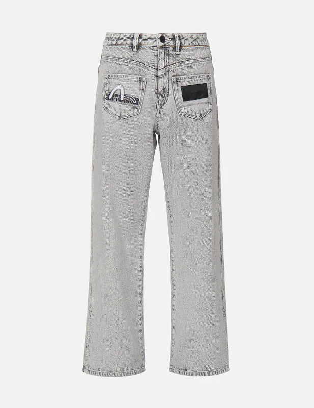 School Jeans for Uniform -Seagull Embroidered Knit Denim Jeans