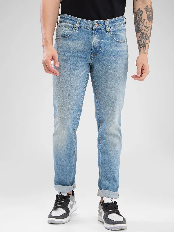 Acid Wash Jeans for Vintage -Spykar Vintage Blue Slim Fit Jeans For Men