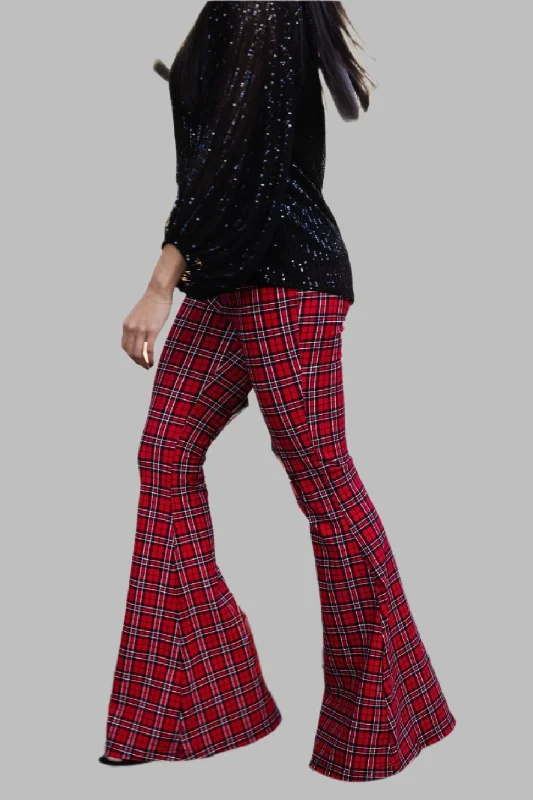 Weatherproof hiking pants for all-season trail use -Favorite Red Plaid Pants Flare