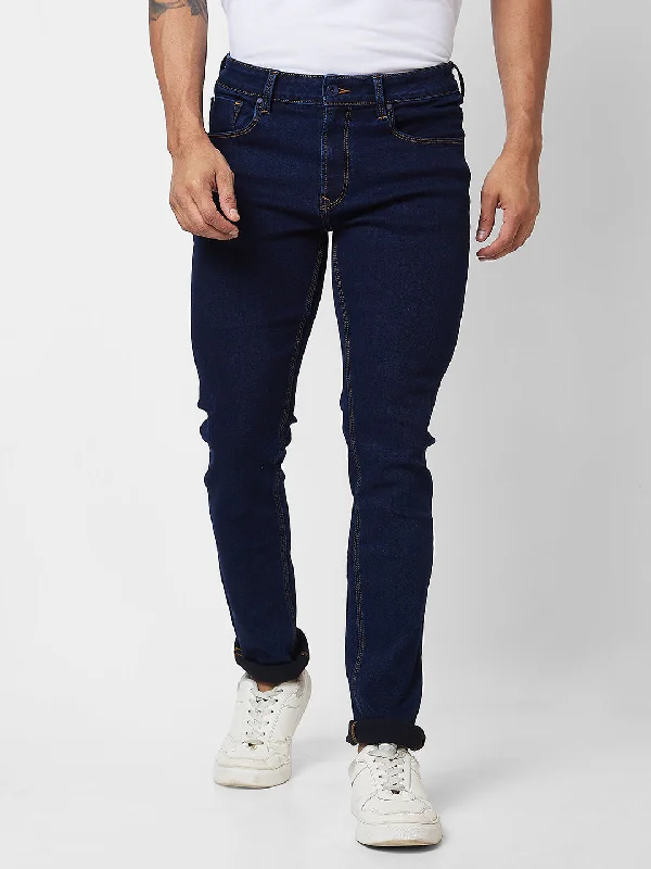 Low Waisted Jeans for Casual -Spykar Mid Rise Regular Fit Blue Jeans For Men