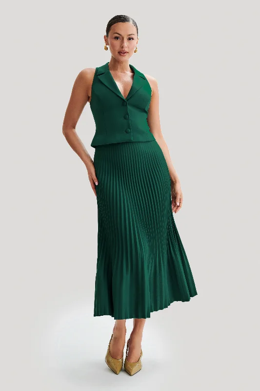 Classic black maxi skirts for versatility -Twyla Pleated Suiting Maxi Skirt - Forest Green