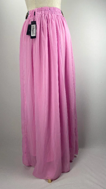 Pleated Short Skirts for Girly -Flowy Maxi Skirt with Beaded Waist, Pink