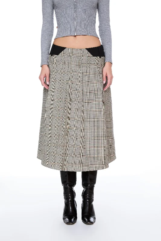 Soft linen skirts for gentle warm wear -ALBRA SKIRT - BROWN CHECK