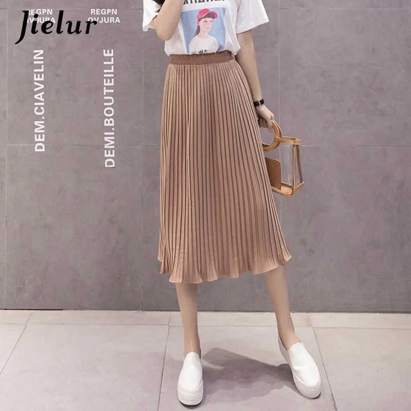 Striped Short Skirts for Style -Jielur 6 Colors Korean Fashion Summer Skirt Female Chiffon High Waist Pleated Skirts Womens S-XL Harajuku Faldas Mujer