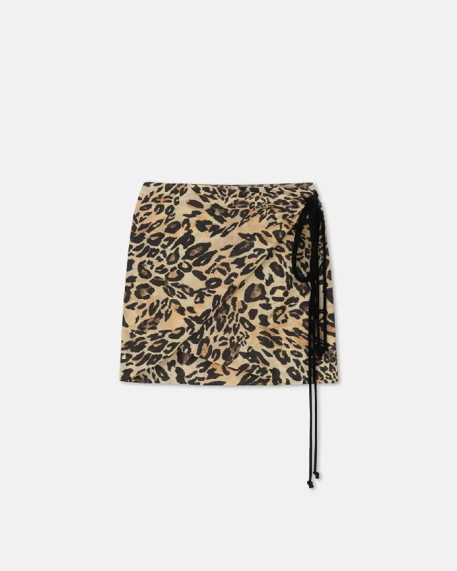 Luxury skirts with intricate embroidery accents -Baruba - Printed Cotton-Voile Wrap Mini Skirt - Leopard