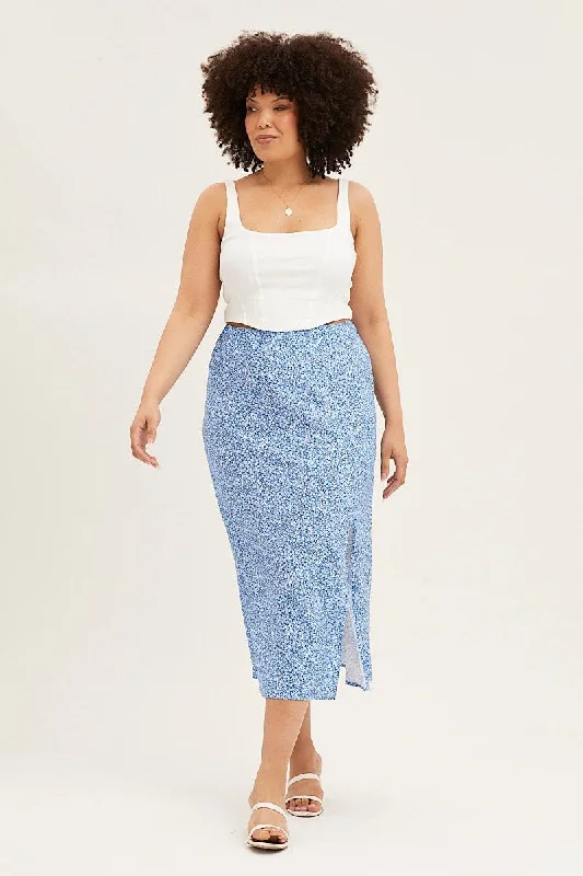 Short Skirts for Summer Days -Ditsy Print Midi Skirt Split