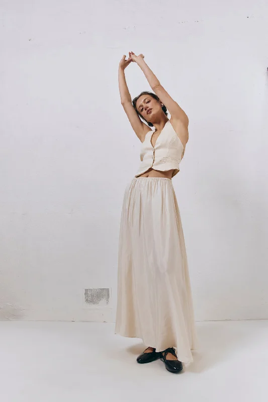 Luxury skirts with elegant silk sheen -Solara Cupro Maxi Skirt Natural