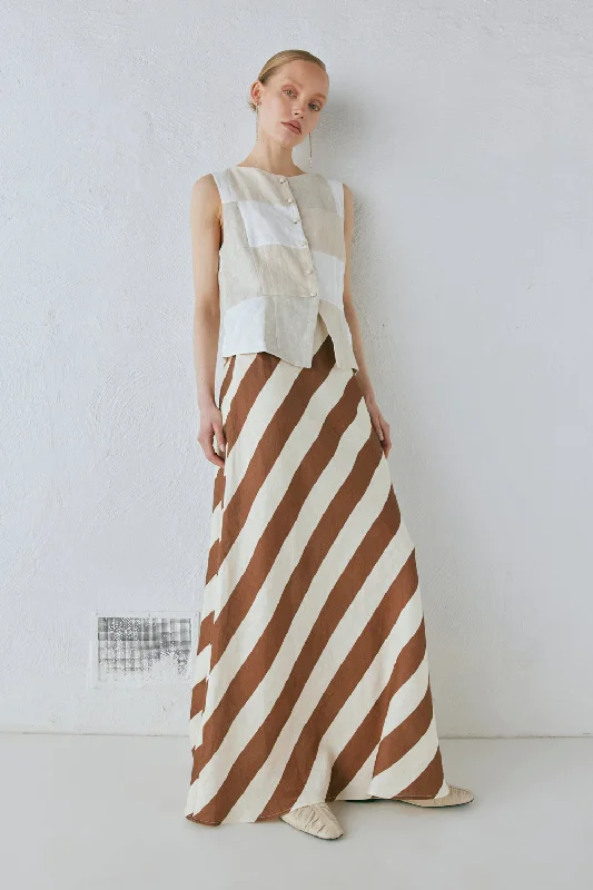 Durable denim skirts for rugged daily wear -Sun Linen Maxi Skirt Stripe