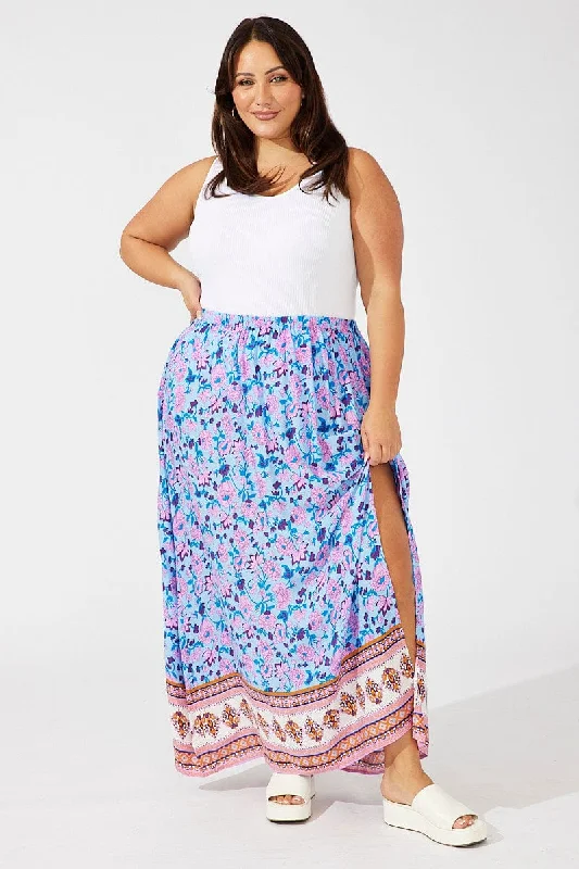 Spandex Long Skirts for Fit -Multi Boho Boho Maxi Skirt