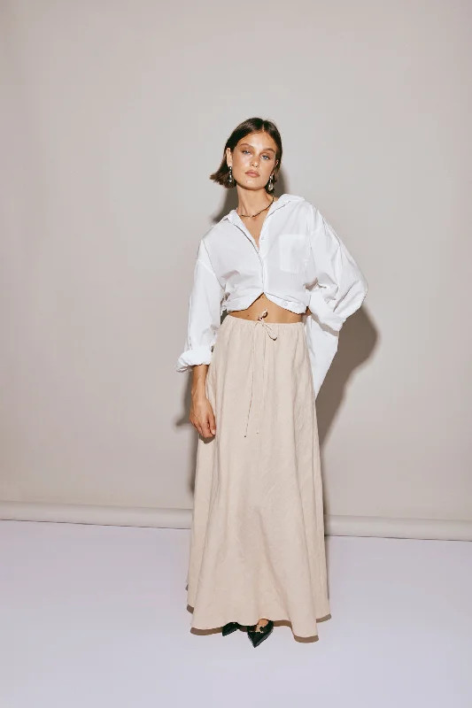 Bold leather skirts for daring fashion statements -Elodie Linen Maxi Skirt Oatmeal