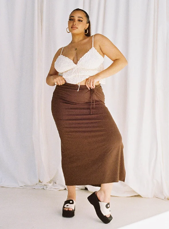 Long Skirts for Art Exhibitions -Caroline Midi Skirt Brown Curve