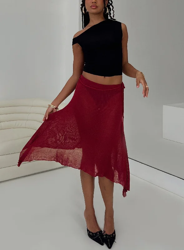 Long Skirts for Business Meeting -Leysa Midi Skirt Red