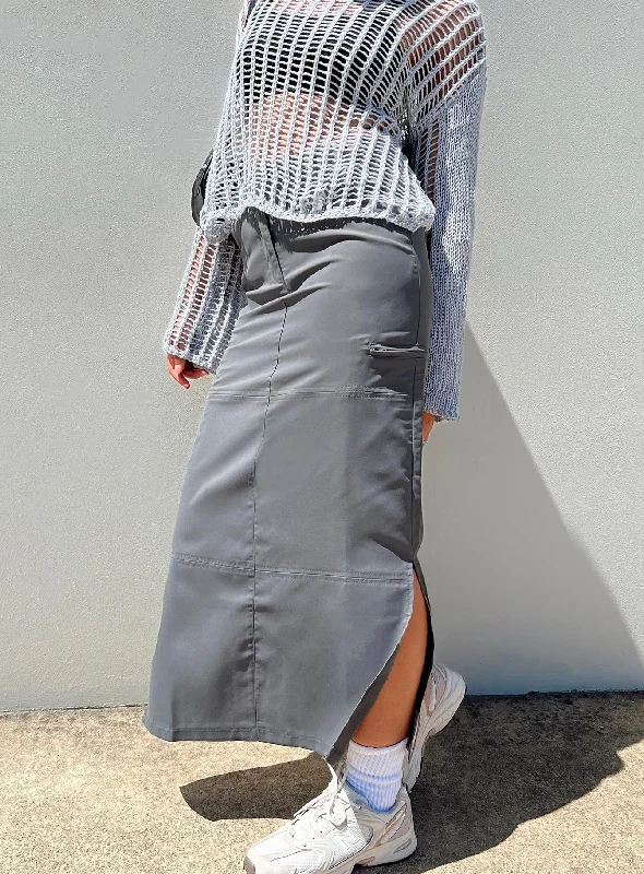 A-line Long Skirts for Flattering -Elderbery Cargo Maxi Skirt Grey