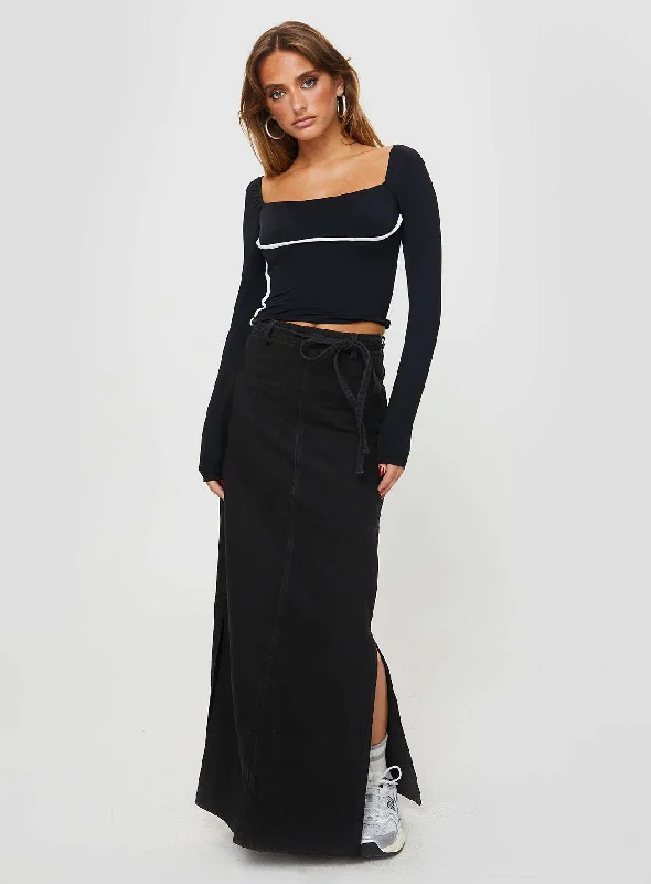 Abstract Short Skirts for Creative -Brandee Tie Front Denim Maxi Skirt Black Wash