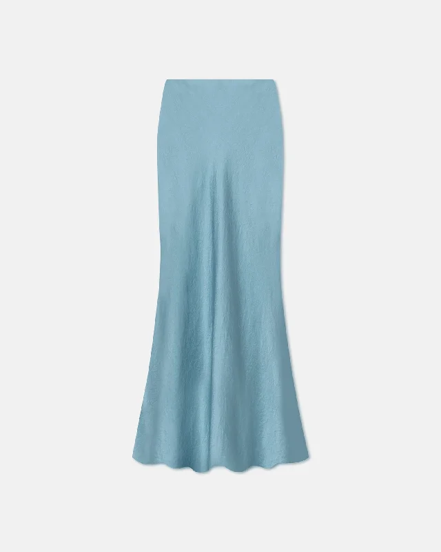 High-waisted denim skirts for cool lift -Fea - Crinkled-Satin Long Skirt - Aqua