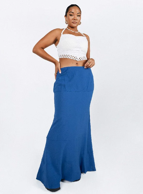 Maximalist Long Skirts for Bling -Gylda Mid Rise Maxi Skirt Blue