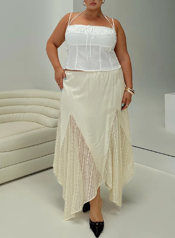 Orange Long Skirts for Energetic -Madame Lace Maxi Skirt Cream Curve