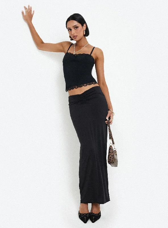 Long Skirts for Shopping Trips -Kalyn Ruched Front Maxi Skirt Black