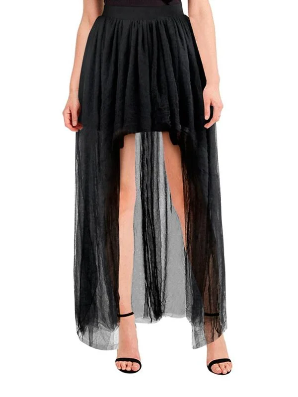 Casual skirts for relaxed weekend lounging -Women's Gauze Mesh Tulle High Waist Irregular High Low Maxi Skirt