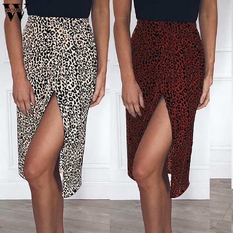 Leather Short Skirts for Edgy -Womail Women Skirt High Waist Split Midi Skirts Leopard Dot Print Casual Summer Skirt Sexy High Fashion Boho Skirt 2019 M523