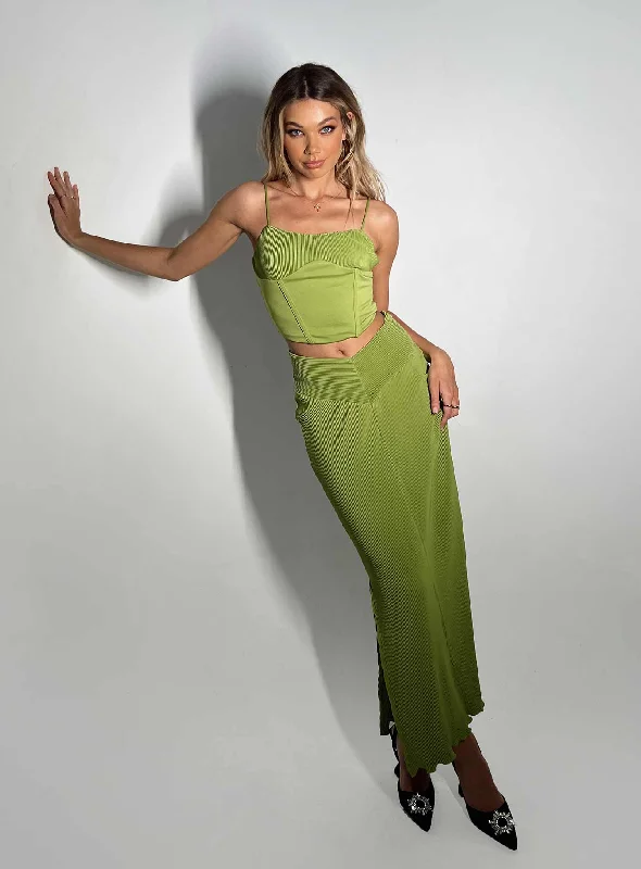 Black Long Skirts for Versatile -Topakas Plisse Maxi Skirt Green