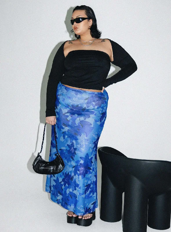 Long Skirts for Resort Wear -Starry Midi Skirt Blue Curve