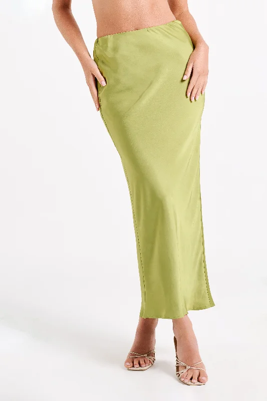 Classic skirts with simple clean lines -Violeta Satin Maxi Skirt - Parakeet Green