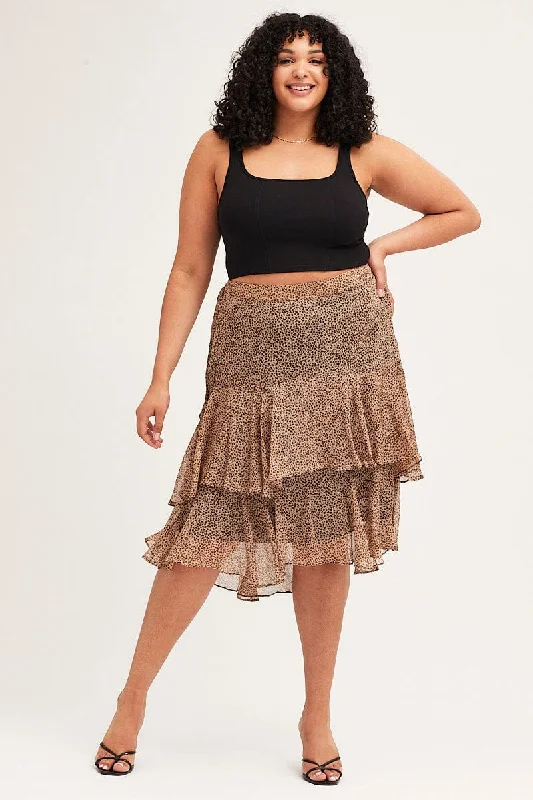 Geometric Short Skirts for Modern -Animal Print Midi Skirt Tie