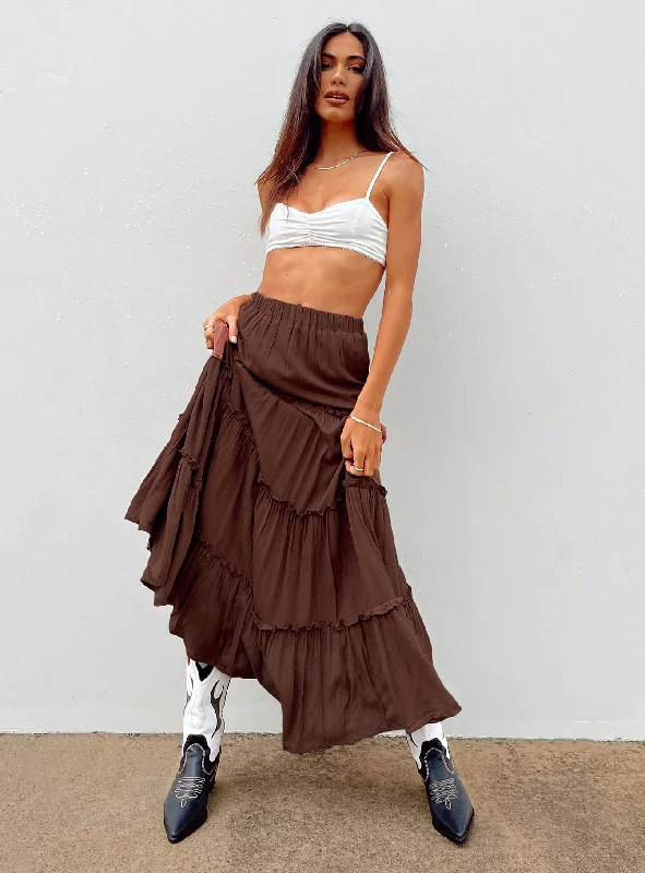 Pleated Long Skirts for Texture -Miriah Maxi Skirt Brown