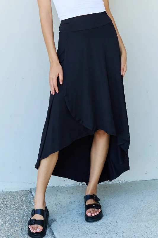 Wrap Short Skirts for Adjustable -High Waisted Flare Maxi Skirt in Black