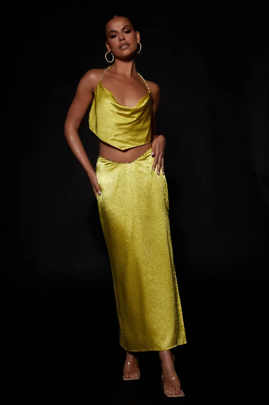 Pleated skirts for sophisticated evening wear -Christie Diamante Rope Maxi Skirt - Chartreuse